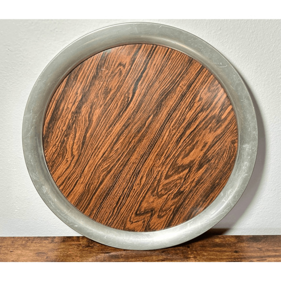 Vintage Kirk Stieff Pewter Tray Wood Grain Cocktail Serving Centerpiece MCM 16" - Picture 2 of 9